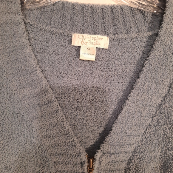 Christopher Banks Slate Grey Blue Pullover Long Sleeve Soft Sweater Zip Up XL - Picture 3 of 6